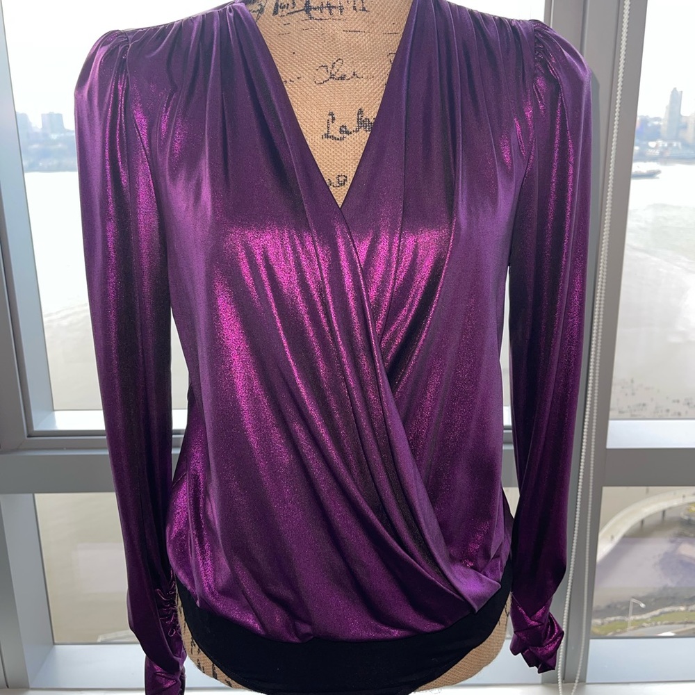 Ronny Kobo purple metallic bodysuit Size Small